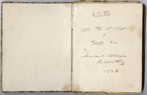 Edward Hitchcock research notes, "Notes Upon the Analysis of Soils &c," 1838