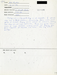 Citywide Coordinating Council daily monitoring report for South Boston High School's L Street Annex by Bill Martin, 1976 February 2