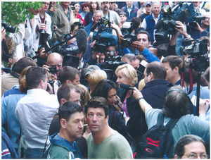 Media mob outside Town Hall, May 17, 2004