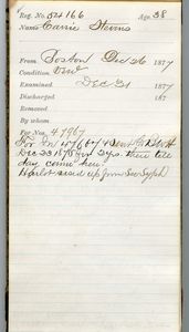 Tewksbury Almshouse Intake Record: Stevens, Carrie