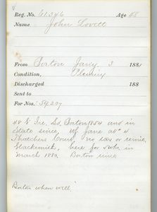 Tewksbury Almshouse Intake Record: Lovett, John