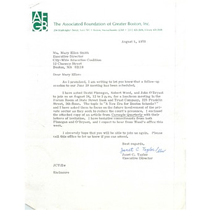 Letter regarding meetings with State Street Bank and Trust Company, August 1, 1978.