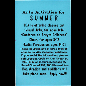 Summer and after school arts programs.