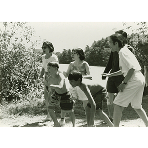 Boys preparing to run a race