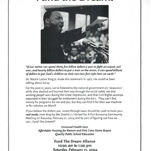 Flier advertising a meeting, "Fund the Dream"