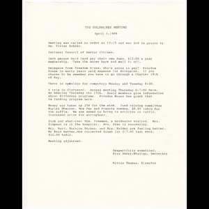 Minutes for Goldenaires meeting held April 4, 1989