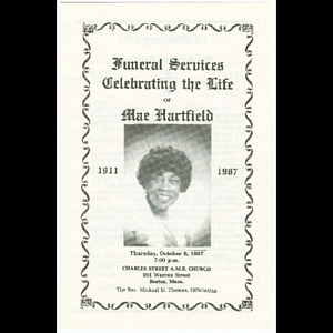 Program for funeral services celebrating the life of Mae Hartfield