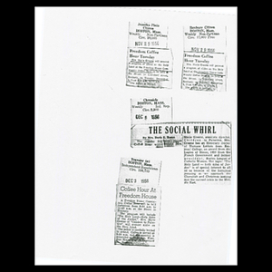 Photocopy of newspaper clippings about Marie Green speaking about the Holy Land at Freedom House Coffee Hour