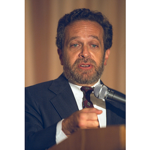 U.S. Secretary of Labor, Robert Reich, speaking at the 25th anniversary dinner for Northeastern's Master of Public Administration program