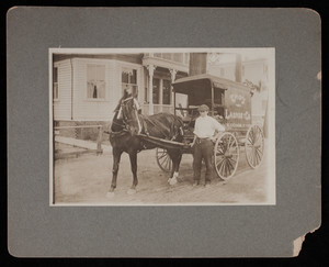 Pawtucket, Rhode Island streetscape with Troy Laundry Company horse drawn carriage, circa 1910