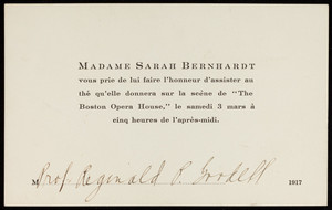 Invitation to see Sarah Bernhardt at the Boston Opera House