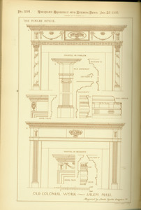 Detail drawing of two Gardner-Pingree House fireplaces, Essex St., Salem, Mass., as published in American Architect and Building News