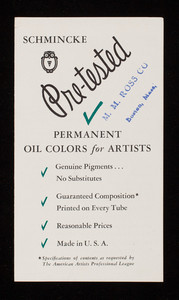 Schmincke pre-tested permanent oil colors for artists, M.Grumbacher, New York