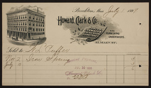 Billhead for Howard, Clark & Co., parlor, chamber & dining room furniture, 85 Main Street, Brockton, Mass., dated July 1, 1899