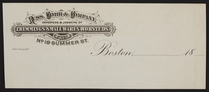 Billhead for Russ, Cobb & Company, importers & jobbers of trimmings, small-wares, worsteds, No. 19 Summer Street, Boston, Mass., 1800s