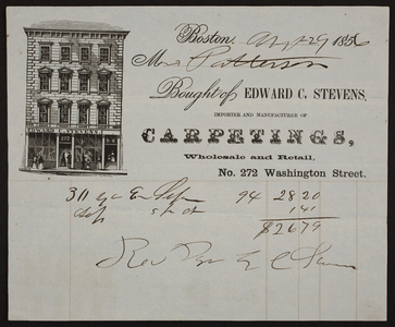 Billhead for Edward C. Stevens, importer and manufacturer of carpetings, No. 272 Washington Street, Boston, Mass., dated August 29, 1856