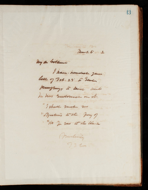 Thomas Lincoln Casey Letterbook (1871-1877), Thomas Lincoln Casey to [Quincy A.] Gillmore, March 6, 1872