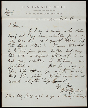 [William] P. Craighill to Thomas Lincoln Casey, March 6, 1875