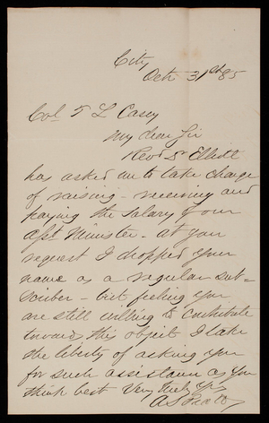 A. S. Pratt to Thomas Lincoln Casey, October 31, 1885
