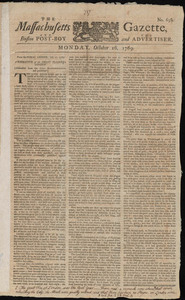 The Massachusetts Gazette, and the Boston Post-Boy and Advertiser, 16 October 1769