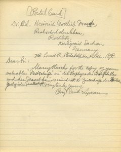 Letter from Benjamin Smith Lyman to Heinrich Gottlieb Francke