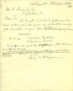 Letter from Benjamin Smith Lyman to William R. Mercer, Jr.