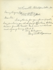 Letter from Benjamin Smith Lyman to Harry Rogers