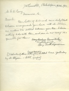 Letter from Benjamin Smith Lyman to George Washington Perry