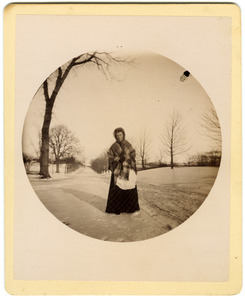 Annie Blanchard on Boston Post Road (East Main St.), Brookfield, in front of Elm Hill Farm