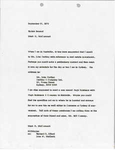 Memorandum from Mark H. McCormack to Richie Benaud