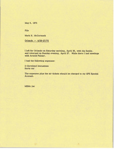 Memorandum from Mark H. McCormack to travel file