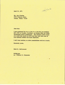 Letter from Mark H. McCormack to Bob Charles