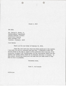 Letter from Mark H. McCormack to Bernard R. Brown