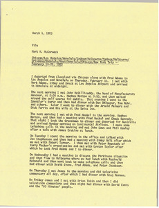 Memorandum from Mark H. McCormack to travel file