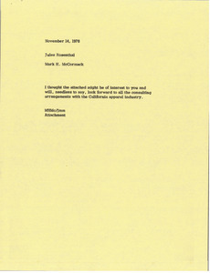 Memorandum from Mark H. McCormack to Jules Rosenthal