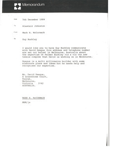 Memorandum from Mark H. McCormack to Alastair Johnston