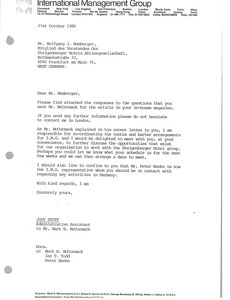 Letter from Judy Stott to Wolfgang J. Momberger