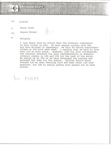 Memorandum from Angela Miller to Barry Frank