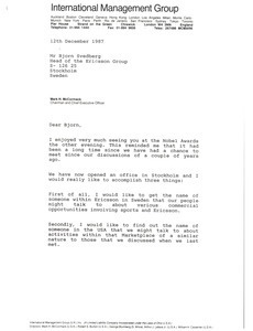 Letter from Mark H. McCormack to Bjorn Svedberg