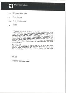 Memorandum from Mark H. McCormack to Jeff Harvey