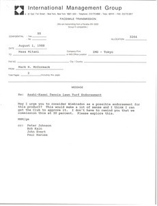 Fax from Mark H. McCormack to Masao Mitani