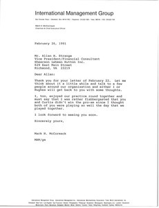 Letter from Mark H. McCormack to Allan H. Strange