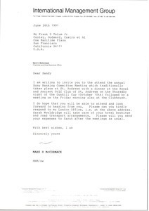 Letter from Mark H. McCormack to Frank D. Tatum Jr.