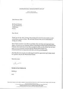 Letter from Mark H. McCormack to David Gilmour