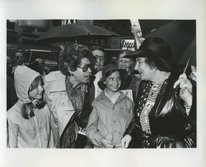 Bella Abzug in a crowd after announcing candidacy