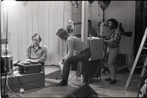 Peter Harris (at monitor) with camera crew and technicians for the WGBY program Open Door (unidentified crew member in foreground)