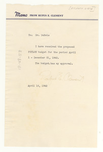 Memo from Rufus E. Clement to W. E. B. Du Bois