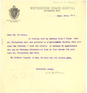 Letter from S. C. Fuller to W. E. B. Du Bois