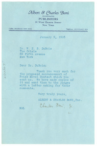 Letter from Albert & Charles Boni to W. E. B. Du Bois