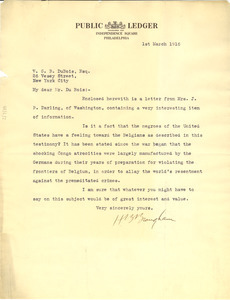 Letter from Philadelphia Public Ledger to W. E. B. Du Bois